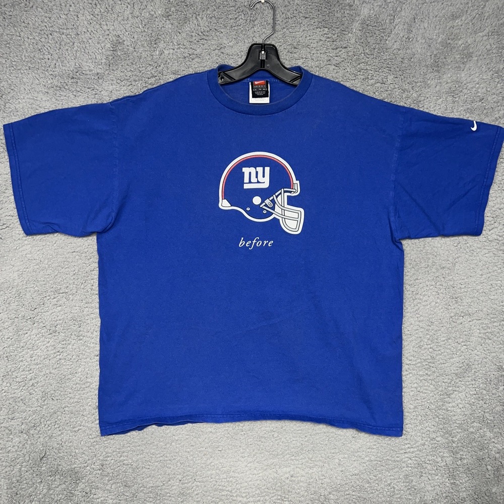 VTG Nike Team New York Giants T Shirt Men Sz XL Blue Helmet Before After 2-Side